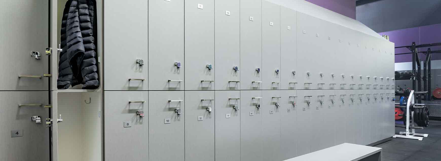 Row of white secured lockers
